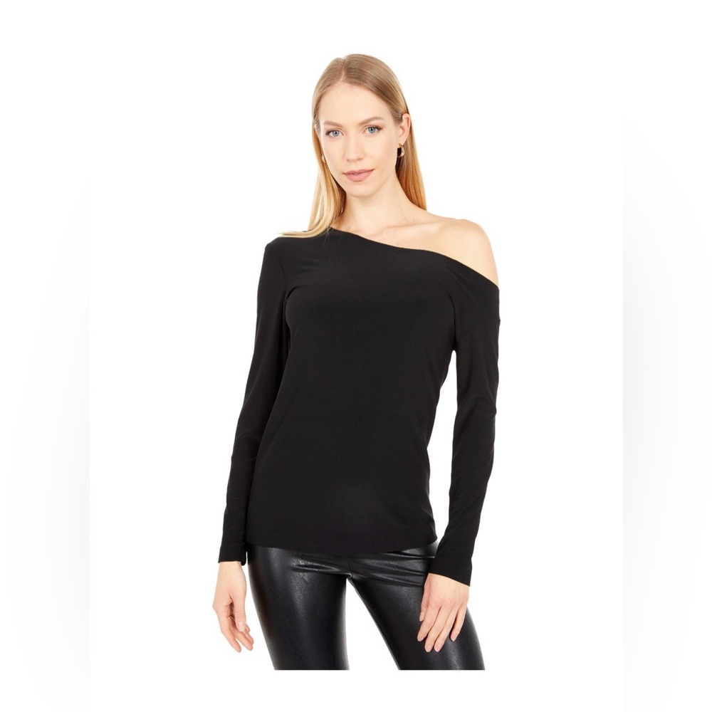 NWOT Norma Kamali Black One Shoulder Off-Shoulder Long Sleeve Top Size small